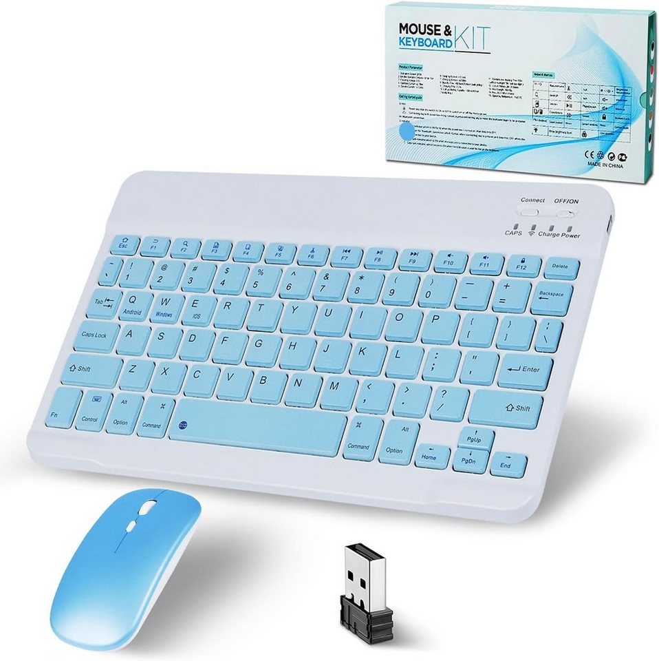 SRAYG Bluetooth Kabellos,Funk Mit 2.4GHz Tastatur- und Maus-Set, Mini Tastatur Ultra-Dünn Wireless Tastatur Maus Set für iPadMac,Laptop von SRAYG