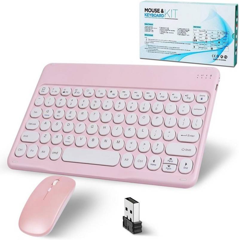SRAYG Bluetooth Kabellos,Funkt Mit 2.4GHz Tastatur- und Maus-Set, Mini Tastatur Ultra-Dünn Wireless Tastatur Maus Set für iPadMac,Laptop von SRAYG