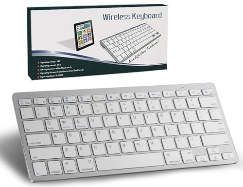 SRAYG Kabellose Bluetooth-Tastatur, Mini-Tastatur, QWERTY-Tastatur, leicht, leise, kompakt und ultradünn, tragbar, für Mac, iPad, Tablet, Phone, iOS, Android, Chrom, Windows, Silber von SRAYG