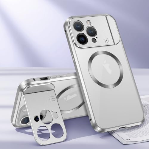 Magnetischer Metall-Aluminiumlegierungshalter für iPhone 15, 14, 13 Pro Max, Duftschutzhülle, Silber, für iPhone 13 von SRGDRR