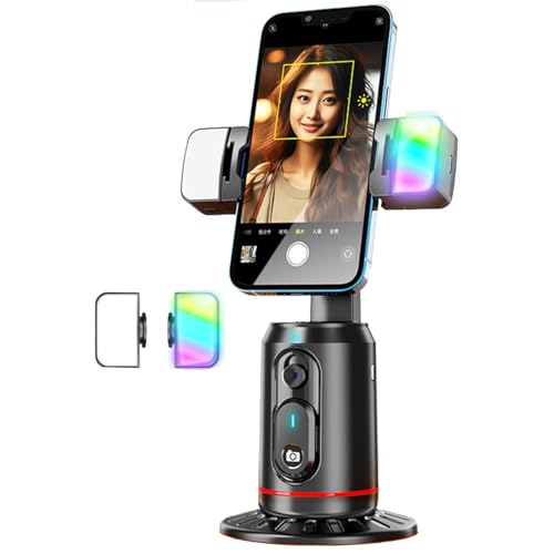 SRIKEKL Auto Face Tracking Stativ, 360° drehbarer Telefonständer, keine App, Gestensteuerung, Smart Shooting Kamerahalterung mit Selfie-Licht und Fernbedienung für Live-Vlog-Streaming, Video, Tiktok von SRIKEKL