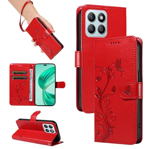 SRISHP Hülle für Honor X8B Hülle, Premium PU Leder Handyhülle mit Band, Magnet Flip Case für Honor X8B, Rot von SRISHP