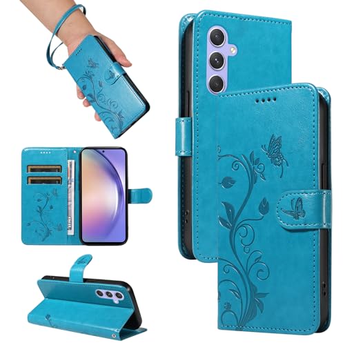 SRISHP Hülle für Samsung Galaxy A54 5G Hülle, Premium PU Leder Handyhülle mit Band, Magnet Flip Case für Galaxy A54 5G, Blau von SRISHP