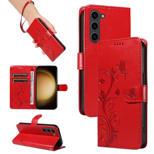 SRISHP Hülle für Samsung Galaxy S23 Plus Hülle, Premium PU Leder Handyhülle mit Band, Magnet Flip Case für Galaxy S23 Plus, Rot von SRISHP