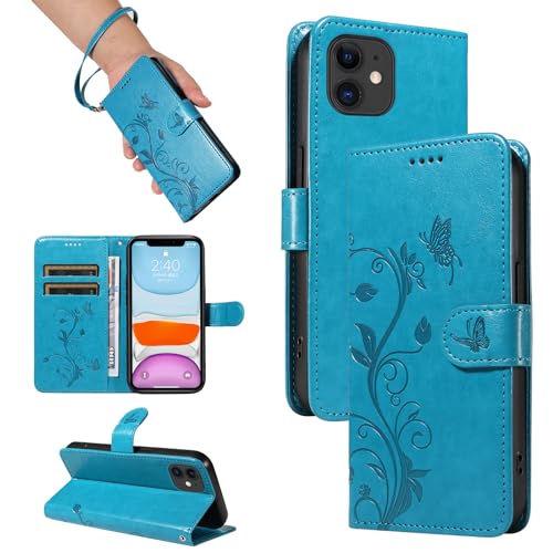 SRISHP Hülle für iPhone 11 Hülle, Premium PU Leder Handyhülle mit Band, Magnet Flip Case für iPhone 11, Blau von SRISHP