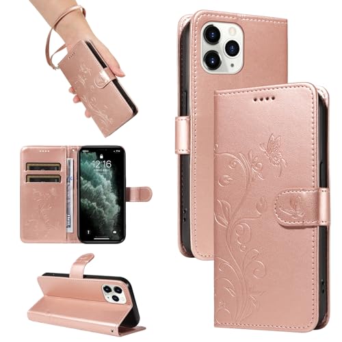 SRISHP Hülle für iPhone 11 Pro Hülle, Premium PU Leder Handyhülle mit Band, Magnet Flip Case für iPhone 11 Pro, Rosé Gold von SRISHP