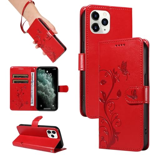 SRISHP Hülle für iPhone 11 Pro Max Hülle, Premium PU Leder Handyhülle mit Band, Magnet Flip Case für iPhone 11 Pro Max, Rot von SRISHP