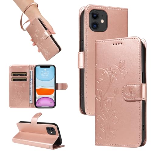 SRISHP Hülle für iPhone 12 Mini Hülle, Premium PU Leder Handyhülle mit Band, Magnet Flip Case für iPhone 12 Mini, Rosé Gold von SRISHP