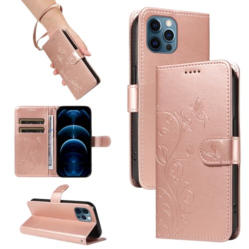 SRISHP Hülle für iPhone 12 Pro Max Hülle, Premium PU Leder Handyhülle mit Band, Magnet Flip Case für iPhone 12 Pro Max, Rosé Gold von SRISHP