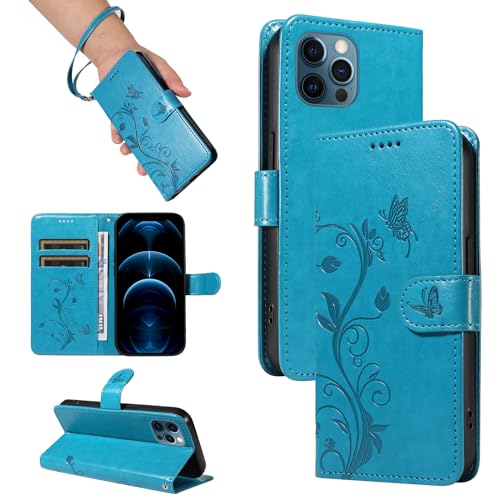 SRISHP Hülle für iPhone 13 Pro Hülle, Premium PU Leder Handyhülle mit Band, Magnet Flip Case für iPhone 13 Pro, Blau von SRISHP