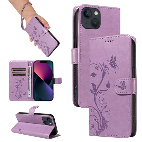 SRISHP Hülle für iPhone 14 Hülle, Premium PU Leder Handyhülle mit Band, Magnet Flip Case für iPhone 14, Violett von SRISHP