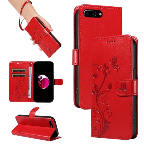 SRISHP Hülle für iPhone 8 Plus/iPhone 7 Plus Hülle, Premium PU Leder Handyhülle mit Band, Magnet Flip Case für iPhone 8 Plus/iPhone 7 Plus, Rot von SRISHP