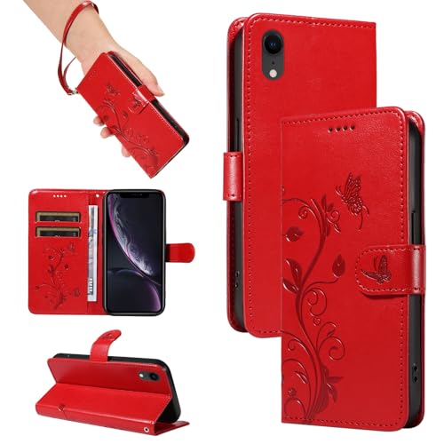 SRISHP Hülle für iPhone XR Hülle, Premium PU Leder Handyhülle mit Band, Magnet Flip Case für iPhone XR, Rot von SRISHP