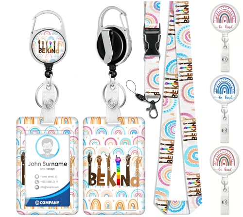 Ausweishülle mit Band,Motivierende Badge Reels Einziehbar,3 Stück Be Kind Badge Clip, Niedlicher ID-Halter mit abbrechbarem Lanyard von SRIZIAN