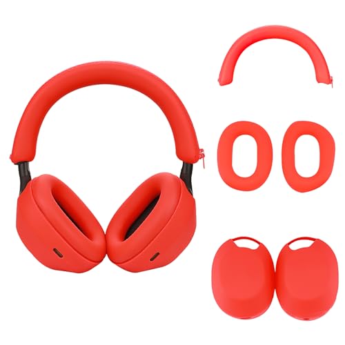 Silikonhülle für Sony WH-1000XM5,Sony xm5 Kopfhörer Schutzhülle,Ohrmuscheln für Sony xm5,WH-1000XM5 Zubehör Soft Silikon Skin Protector-Rot von SRIZIAN