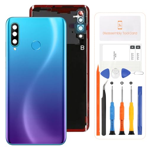 Akkudeckel für Huawei P30 Lite Akkudeckel für Huawei Nova 4e Akkudeckel Gehäuse und Kameralinse Ersatz mit Fingerabdrucksensor (blau,48MP) von SRJTEK