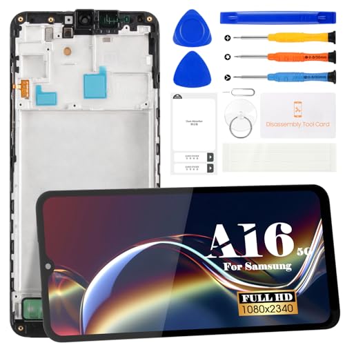 Ersatz-LCD-Bildschirm für Samsung Galaxy A16 5G SM-A166B, SM-A166B/DS, SM-A166P, SM-A166P/DS, SM-A166E Display Touch Digitizer Montage-Reparatur-Set mit Rahmen (schwarz) von SRJTEK