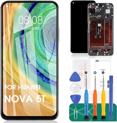 Ersatz-Touch-Digitizer-Set für Huawei Nova 5T LCD-Display für Huawei Nova 5T, mit Rahmen, Schwarz von SRJTEK
