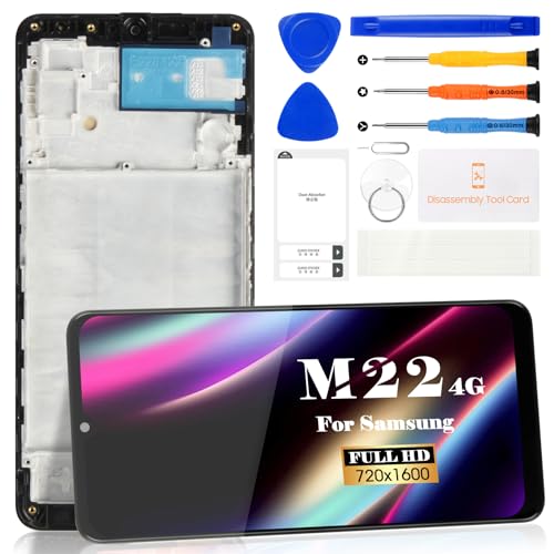 Ersatz-LCD-Display für Samsung M22 4G M22 4G M225 SM-M225F/DS SM-M225M F22 F225F LCD-Display Touch Digitizer Montage-Reparatur-Set (schwarz, mit Rahmen) von SRJTEK