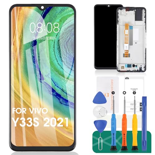 Ersatz-LCD-Display für Vivo Y33S 2021 für Vivo Y33S Touchscreen V2109 Digitizer (Schwarz, mit Rahmen) von SRJTEK