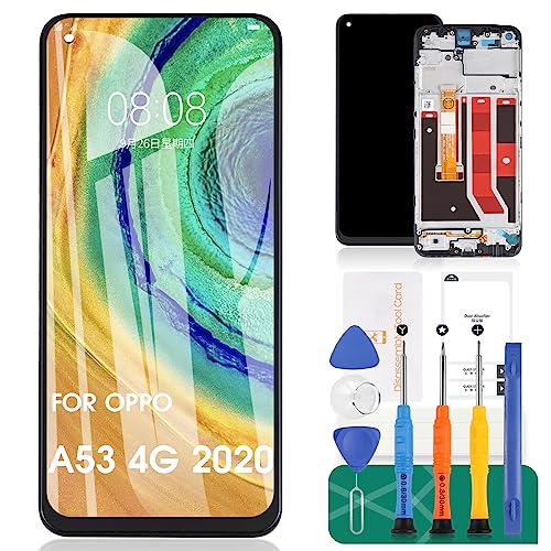 Ersatz für Oppo A53 4G Bildschirm Ersatz für Oppo A53S 4G LCD-Display für Oppo A32 Digitizer Assembly für Oppo A33 2020 Touchscreen-Reparatur-Sets (schwarz, mit Rahmen) von SRJTEK