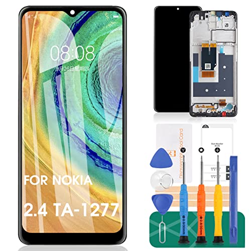 Ersatzteil-Set für Nokia 2.4 LCD-Bildschirm für Nokia 2.4 TA-1277 LCD-Display TA-1275 Touch-Digitizer Assembly TA-1274, TA-1270 (schwarz mit Rahmen) von SRJTEK