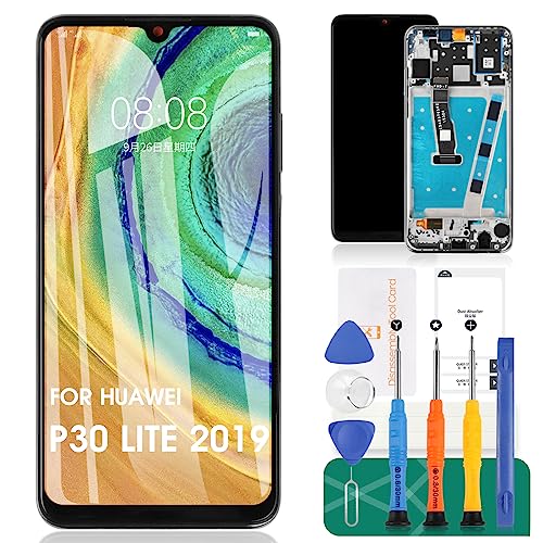 Für Huawei P30 Lite 2019 Bildschirm-Ersatz für Huawei Nova 4e LCD-Display für Huawei P30 Lite 2019 Touchscreen-Digitizer AL00 Montage-Reparatursets (mit Rahmen, schwarz) von SRJTEK