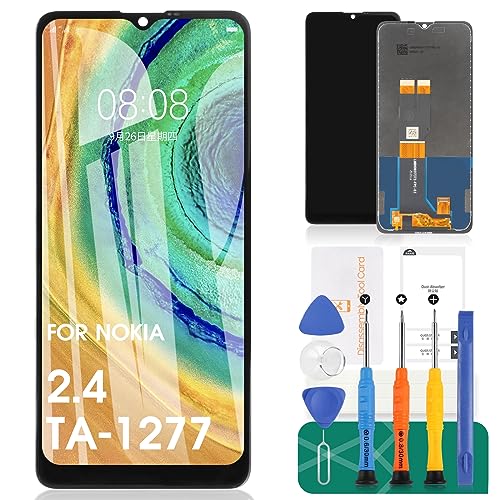 Für Nokia 2.4 LCD-Bildschirm für Nokia 2.4 Bildschirm Ersatz TA-1277 LCD Display TA-1275 Touch Digitizer Assembly TA-1274, TA-1270 Reparaturteile-Kits (schwarz) von SRJTEK