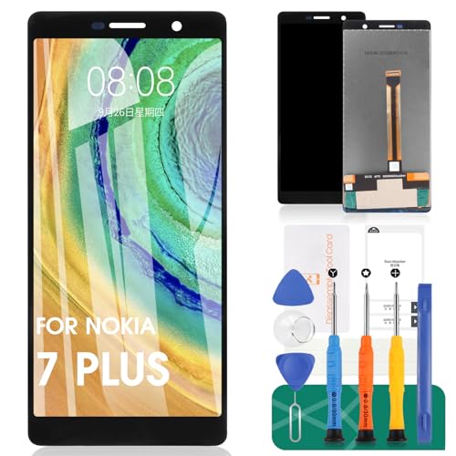 Für Nokia 7 Plus LCD-Bildschirm für Nokia 7 Plus Bildschirm Ersatz 7 plus LCD Display TA-1041 Touch Digitizer Assembly TA-1062, TA-1046 Reparaturteile Kits (schwarz) von SRJTEK