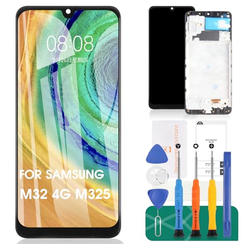 Für Samsung Galaxy M32 4G LCD Display für Samsung Galaxy M32 4G Bildschirm Ersatz für Galaxy M32 4G Touchscreen SM-M325F Digitizer Reparatur-Sets (mit Rahmen, Schwarz) von SRJTEK