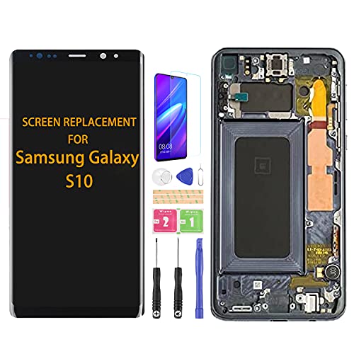 Für Samsung Galaxy S10 LCD Bildschirm G973F G973U Ersatzteile für G973W G973U1 G9730 Touchscreen Assembly Kits mit Rahmen (Schwarz, keine Fingerabdruckerkennung) von SRJTEK