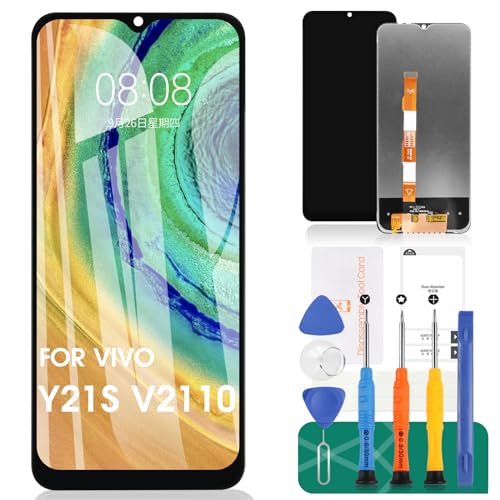 Für Vivo Y21s/Y21/Y21A/Y21E/Y21T/Y21G/Y33E/Y33S 5G/Y32/Y01/Y02S/Y16 LCD-Display V2111 V2110 Touchscreen-Ersatz (schwarz, ohne Rahmen) von SRJTEK