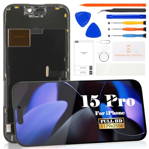 INCELL Ersatz-LCD-Bildschirm für iPhone 15 Pro, 15,5 cm (6,1 Zoll), für iPhone 15 Pro A2848, A3101, A3102, A3104, LCD-Display, Digitizer, Montage-Reparatur-Set (schwarz) von SRJTEK