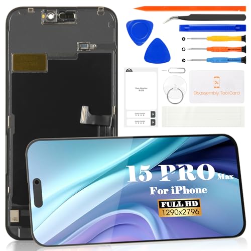 INCELL LCD-Bildschirm für iPhone 15 Pro Max, 17 cm (6,7 Zoll), für iPhone 15 Pro Max A2849, A3105, A3106, A3108, LCD-Display, Digitizer, Montage-Reparatur-Set (schwarz) von SRJTEK