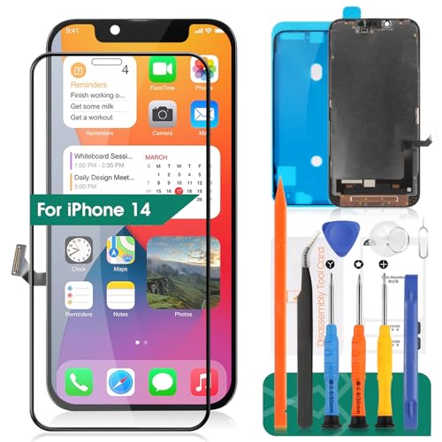 Incell Ersatz-LCD-Bildschirm für iPhone 14, A2882, A2649, A2881, A2884, A2883, Full-HD-Display und 3D-Touch-Digitalisierer, Montage-Set (schwarz, kleinerer Displaybereich) von SRJTEK