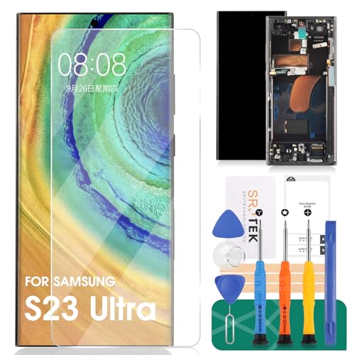 Incell Ersatz-LCD-Display für Samsung Galaxy S23 Ultra 5G SM-S918B, SM-S918U, Touch-Digitizer mit Rahmen, Schwarz, kein Fingerabdruck von SRJTEK