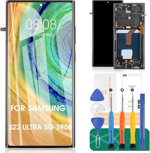 Incell Ersatzdisplay für Samsung S22 Ultra, 5G, LCD-Display für Samsung SM-S908B, SM-S908U, SM-S908W, Touchscreen-Reparatur-Set mit Set, Schwarz (mit Rahmen) von SRJTEK