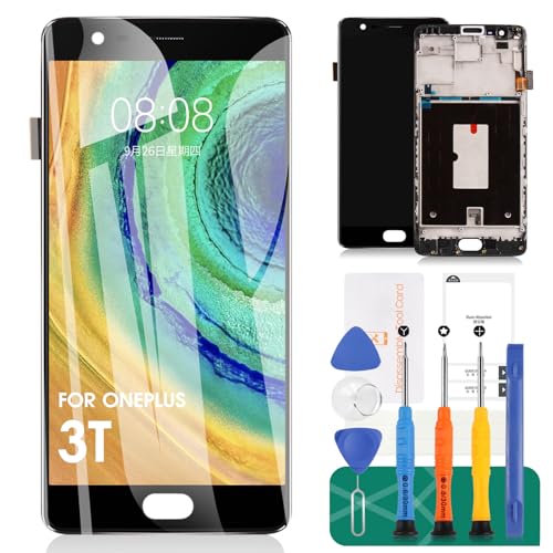 Kompatibel mit Oneplus 3T A3010 Bildschirm Ersatz OLED LCD Display One Plus Three 3 A3003 A3000 SM-A3000 Touch Digitizer Sensor Kits (OLED Schwarz mit Rahmen) von SRJTEK