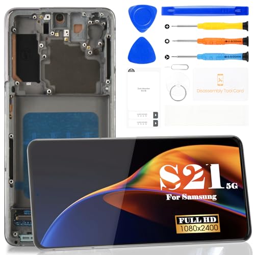 OLED Ersatz-LCD-Bildschirm für Samsung Galaxy S21 5G für Samsung Galaxy S21 4G SM-G991B SM-G991U SM-G991N Display Touch Digitizer Assembly SM-G9910 Reparaturteil-Sets mit Rahmen (schwarz) von SRJTEK