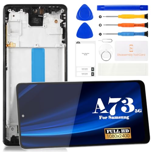 OLED Ersatzbildschirm für Samsung A73 5G für Samsung Galaxy A73 5G LCD-Bildschirm SM-A736B Touch Digitizer Assembly SM-A736B/DS Reparaturteil-Sets mit Rahmen (schwarz) von SRJTEK