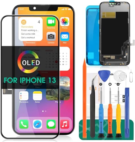 OLED Ersatzdisplay für iPhone 13, LCD-Display für iPhone 13, Touchscreen A2631, Digitizer, Montage-Reparatur-Set (Schwarz, Original-Displaybereich) von SRJTEK