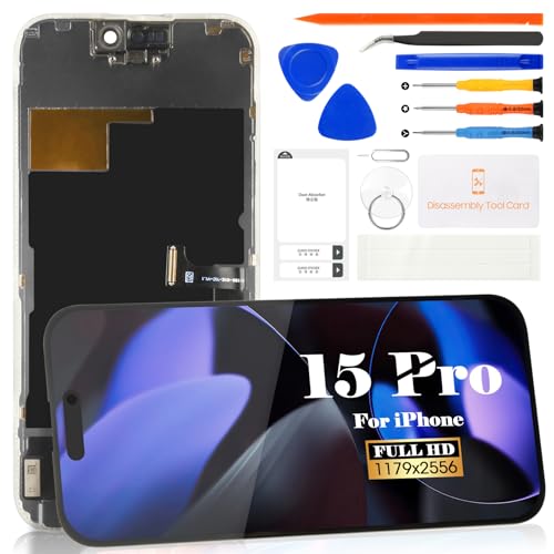 OLED Ersatzbildschirm für iPhone 15 Pro, 15,5 cm (6,1 Zoll), für iPhone 15 Pro A2848, A3101, A3102, A3104, Touch-LCD-Bildschirm, Digitizer, Montage-Reparatur-Set (schwarz) von SRJTEK