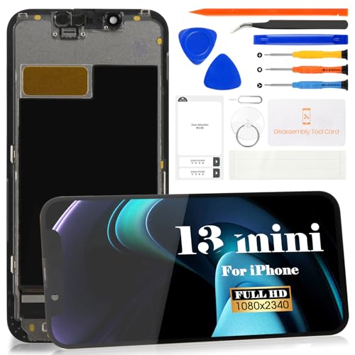 OLED LCD-Bildschirm-Ersatz für iPhone 13 Mini, LCD-Display für iPhone 13 Mini A2628, Touch-Digitalisierer, Montage-Reparatur-Set (Schwarz, größere Displayfläche) von SRJTEK