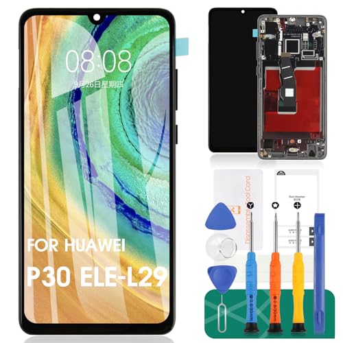 OLED LCD-Display für Huawei P30 für Huawei P30 Bildschirm Ersatz für Huawei P30 Touchscreen ELE-L29 Digitizer mit Rahmen (schwarz, unterstützt Fingerabdruckerkennung) von SRJTEK