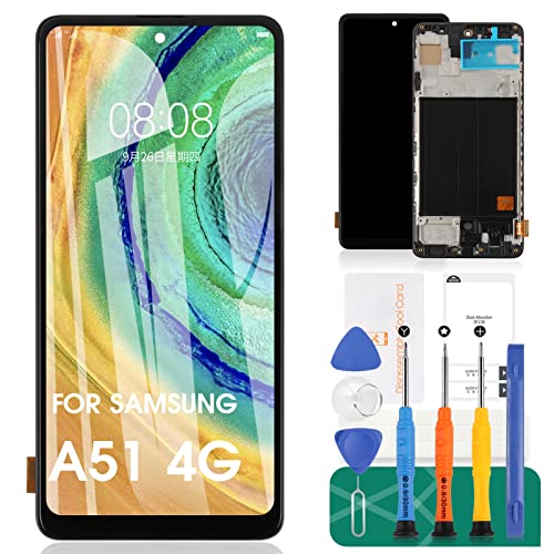 OLED für Samsung Galaxy A51 4G LCD Bildschirm Ersatz für Samsung A51 Display A515 Touch Digitizer Montage Reparatur Kits mit Rahmen (Unterstützung Figerprint Funktion, Normaler Anzeigebereich von SRJTEK