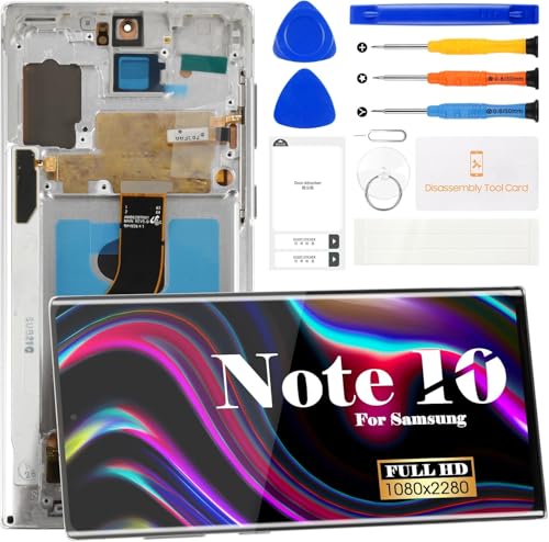 OLED für Samsung Galaxy Note 10, Bildschirmersatz für Samsung Note 10, LCD-Display für SM-N970F, SM-N970U, SM-N970W, Bildschirmersatz, Touch-Digitalisierer-Baugruppe mit Rahmen (Silber) von SRJTEK