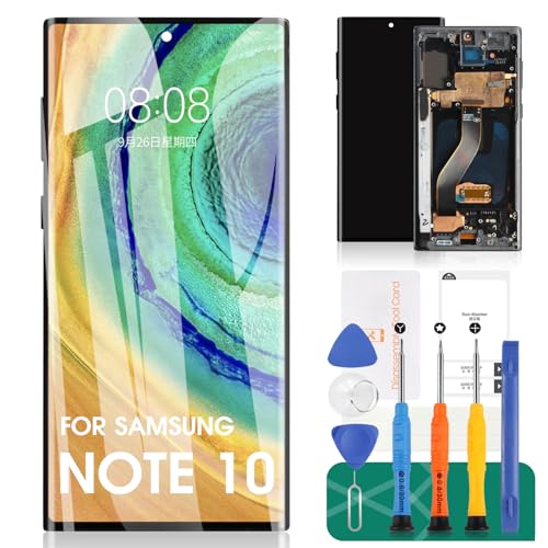 OLED für Samsung Galaxy Note 10 LCD Bildschirm Ersatz Kit für Samsung Note 10 Display für SM-N970U Bildschirm Ersatz Touch Digitizer Assembly mit Rahmen (mit Fingerabdruckfunktion) (Schwarz) von SRJTEK