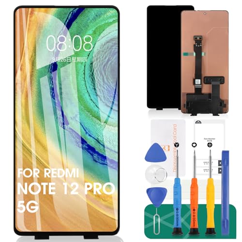 OLED Ersatz-LCD-Display für Xiaomi Redmi Note 12 Pro 5G 2022 für Redmi Note 12 Pro 5G 22101316C Touch-Reparatur-Set ohne Rahmen (Schwarz, nicht für 4G) von SRJTEK