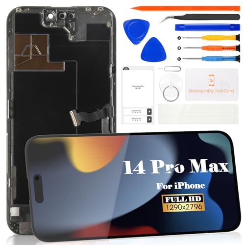 Original Ersatzdisplay für iPhone 14 Pro Max für iPhone 14 Pro Max, LCD-Display für iPhone 14 Pro Max A2894, A2651, A2893, A2895, Touchscreen-Digitizer, Montage-Reparatur-Kits, Schwarz Original Ersatzdisplay für iPhone 14 Pro Max für iPhone 14 Pro Max, LCD-Display für iPhone 14 Pro Max A2894, A2651, A2893, A2895, Touchscreen-Digitizer, Montage-Reparatur-Kits, Schwarz von SRJTEK