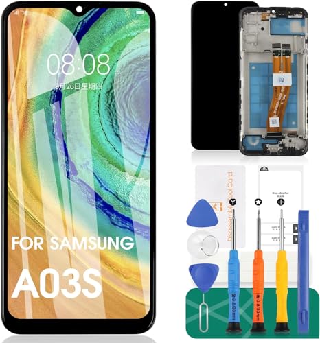 SRJTEK Ersatz-LCD-Bildschirm für Samsung Galaxy A03S A037A A037W A037G LCD Display Touchscreen Montage Reparaturteile 162 mm Version (nicht passend für A037U A037F A037M) (schwarz mit Rahmen) von SRJTEK